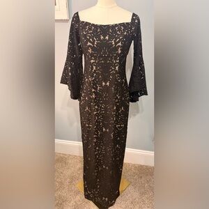 Xscape Black Lace Long Sleeve Off the shoulder Dress